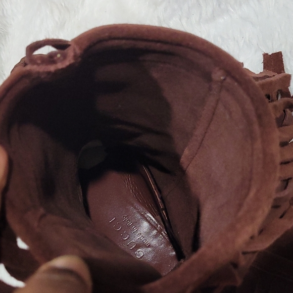 Authentic Gucci Babouska Hysteria Fringe Brown  bamboo Suede Boots - Picture 13 of 16